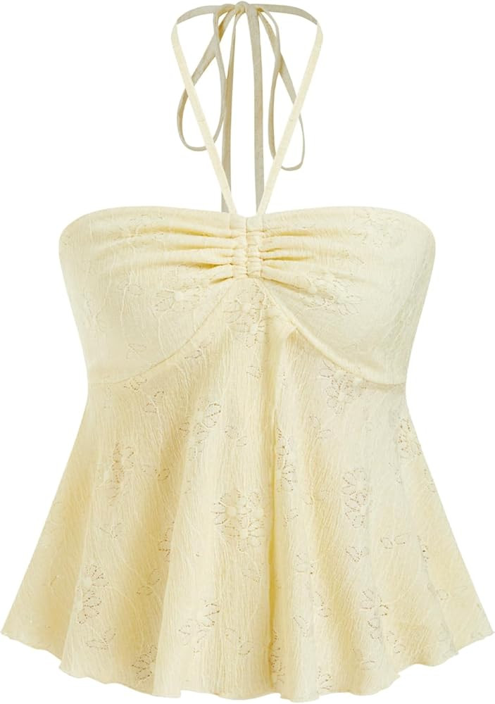 CIDER Womens Tube Top Lace Mesh Split Hem Going Out Boho Crop Halter Tops Summer Vacation Outfits | Amazon (US)