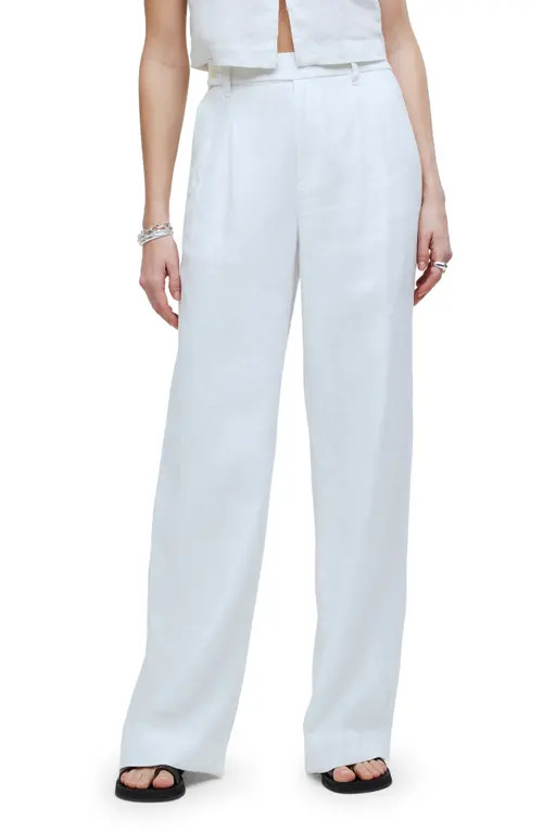 Madewell The Harlow Linen Wide Leg Pants in Eyelet White at Nordstrom, Size 14 | Nordstrom