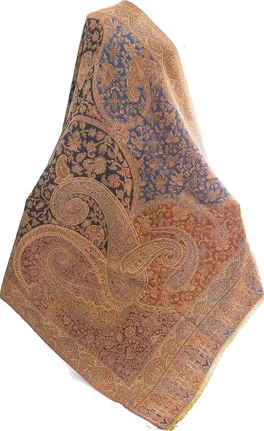 HERITAGE TRADING Large Kani Reversible Blue Burgundy Wool Shawl. 81” x 42” Wrap Floral Paisle... | Amazon (US)