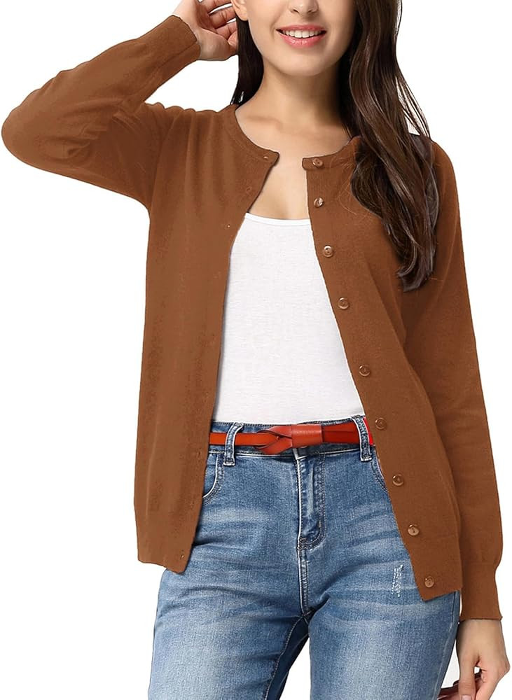 GRACE KARIN Women's Classic Long Sleeve Knit Cardigan Sweaters Casual Open Front Button Down Card... | Amazon (UK)