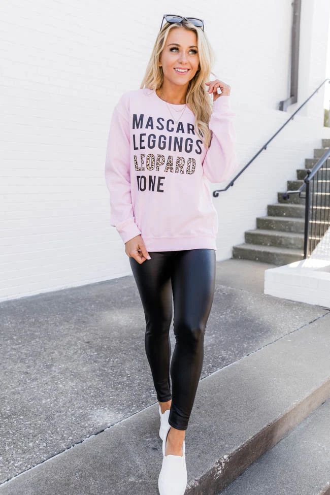 Mascara Leggings Leopard Done Light Pink Graphic Sweatshirt | Pink Lily