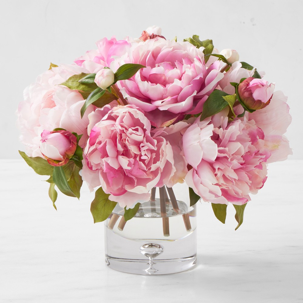 Faux Pink Peony Arrangement in Small Vase | Williams-Sonoma
