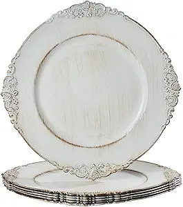 MAONAME Antique White Charger Plates, Round Antique Plate Chargers for Dinner Plates, 13" Plastic... | Amazon (US)