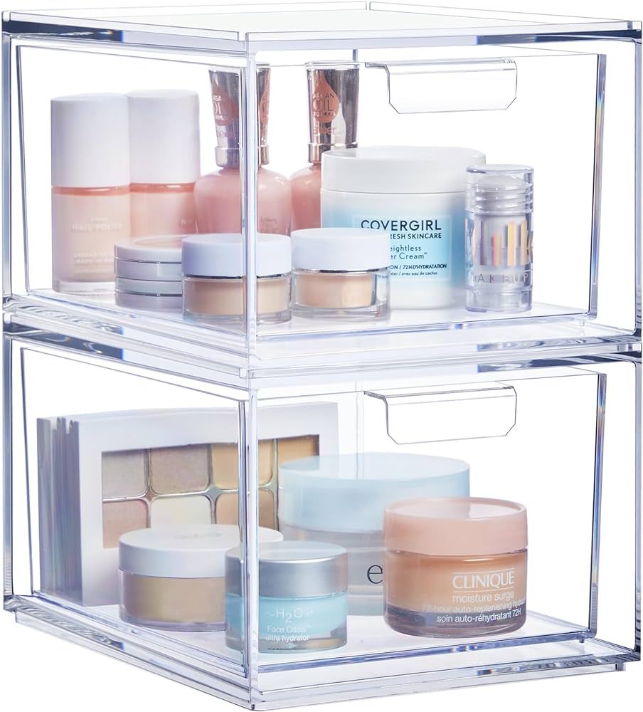 STORi Audrey Stackable Clear Bin Plastic Organizer Drawers | 2 Piece Set | Organize Cosmetics and... | Amazon (US)