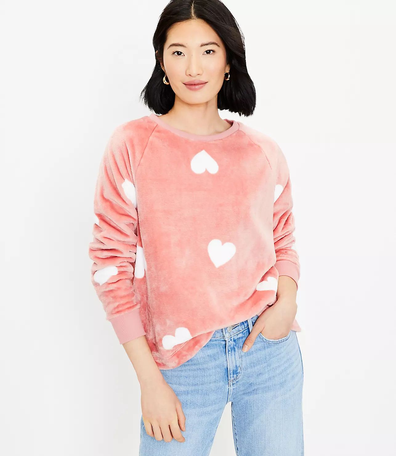 Heart Faux Fur Sweatshirt | LOFT