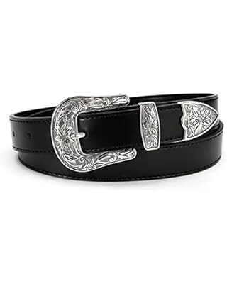 JASGOOD Women Leather Belts Ladies Vintage Western Design Black Waist Belt for Pants Dresses | Amazon (US)