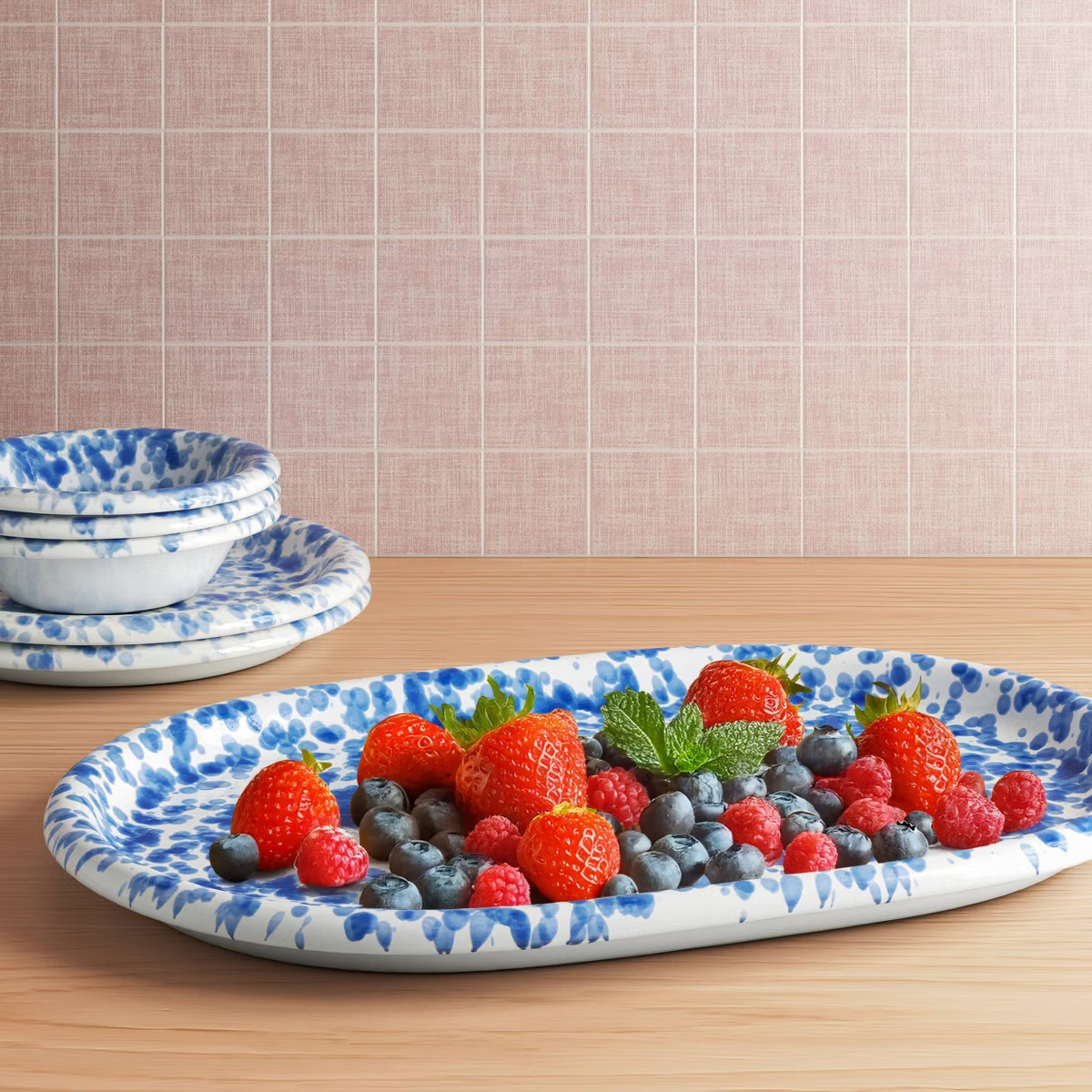 11" Round Rim Serving Platter Blue Splatter - Room Essentials™ | Target