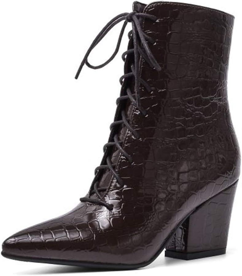Women's Western Chelsea Ankle Boots Pointed Toe Lace Up Zipper Chunky High Heel Dressy Short Boot... | Amazon (US)
