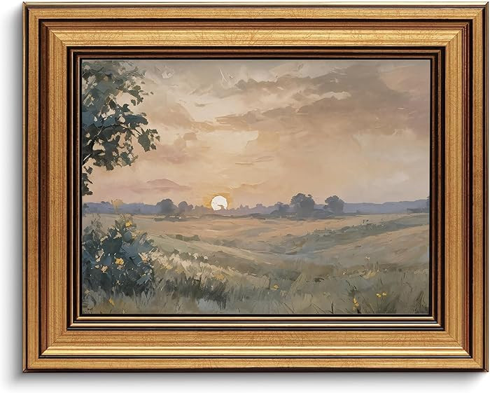 Gold Framed Wall Art Vintage Canvas Wall Art Fall Sunset Nature Landscape Artwork Prints Picture ... | Amazon (US)