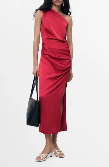 MANGO Asymmetric One-Shoulder Satin Cocktail Dress | Nordstrom | Nordstrom