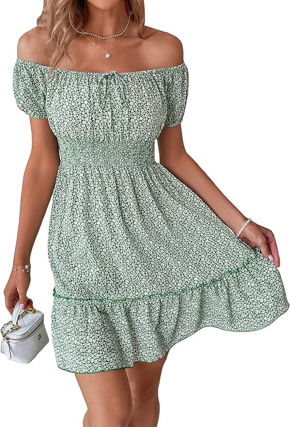 SOLY HUX Womens Ditsy Floral Off Shoulder Mini Dress A Line Boho Summer Dresses | Amazon (US)