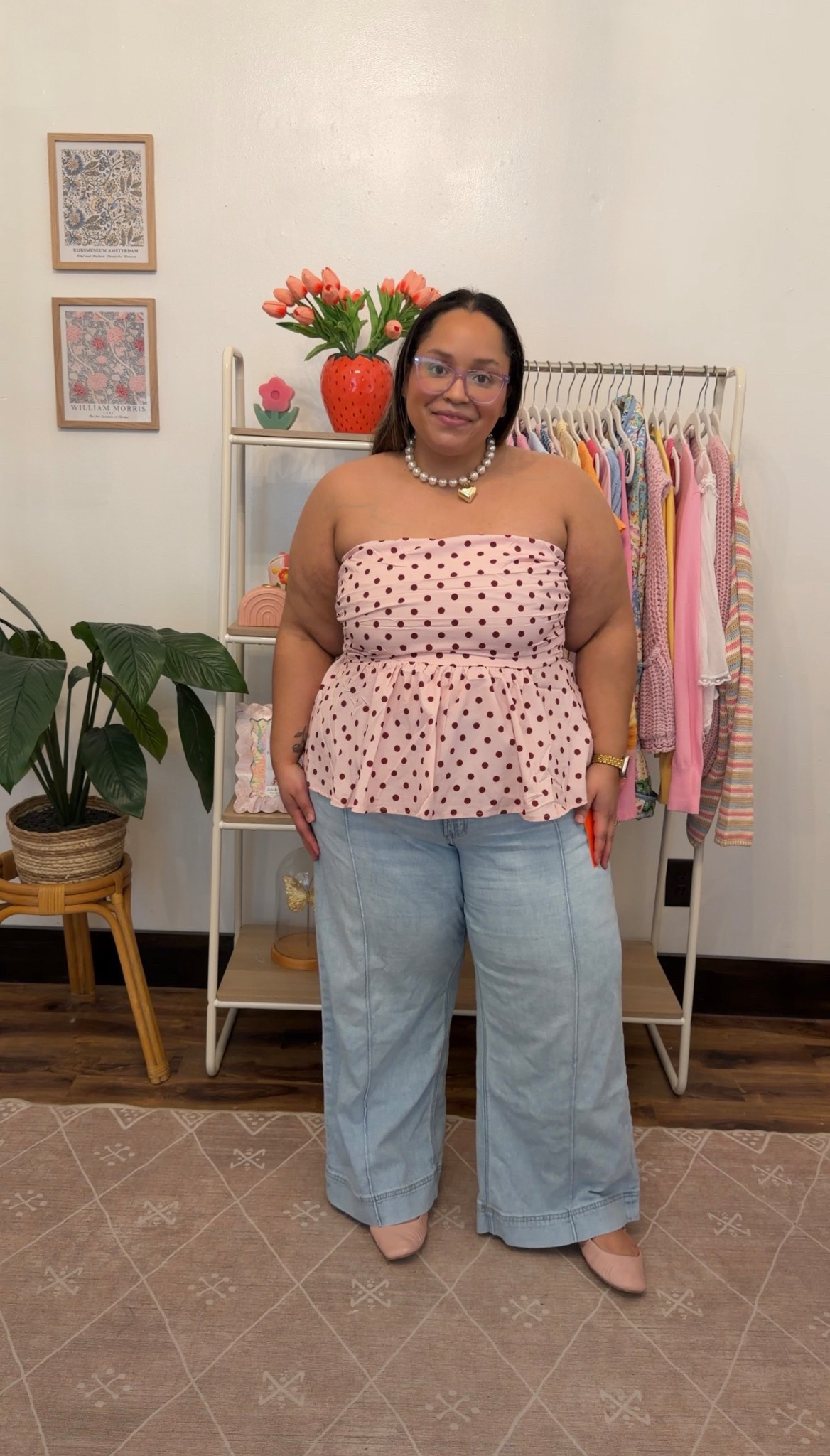 THIS TOP IS SO GOOD! Polka dot strapless peplum top im wearing the XL with an elastic back. 

#LTKootd #LTKPlusSize #LTKPetite