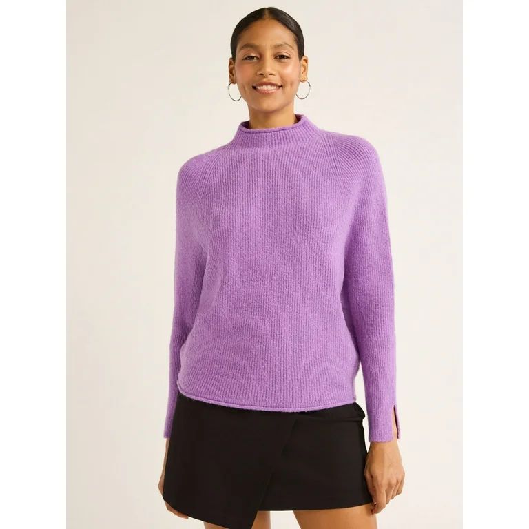 Scoop Women's Ribbed Mock Neck Sweater, Lightweight, Sizes XS-XXL | Walmart (US)