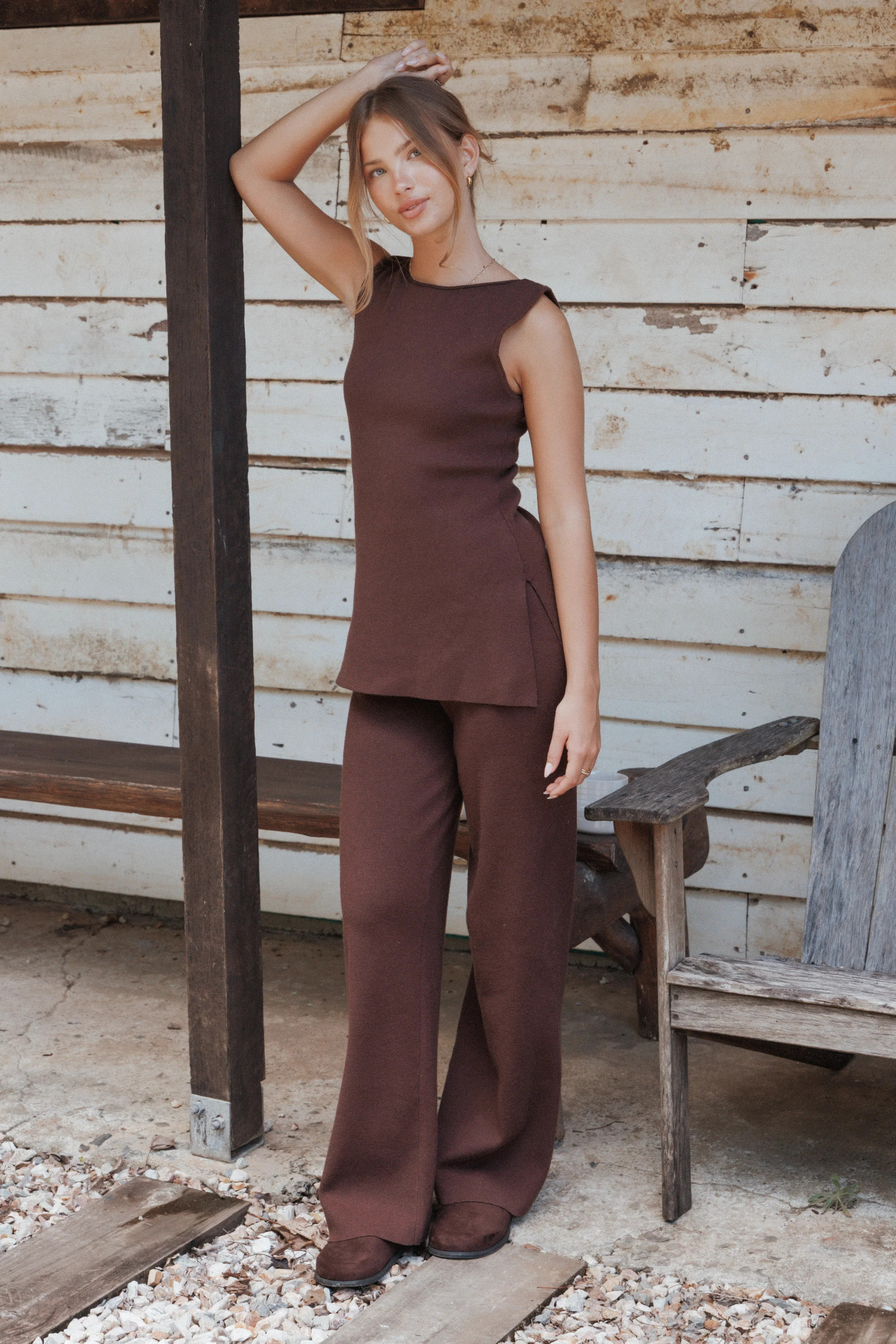 Beth Knitted Pant Set - Chocolate | Petal & Pup (AU)