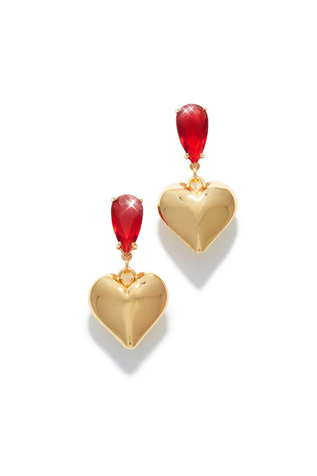 Miss Lola | Weekend Love Red Embellished Heart Earring | MISS LOLA