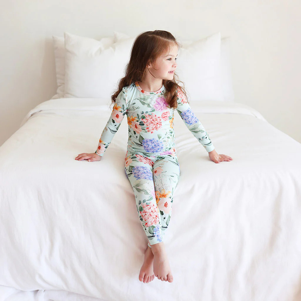 Floral Green Long Sleeve Girl Pajamas | Erin | Posh Peanut