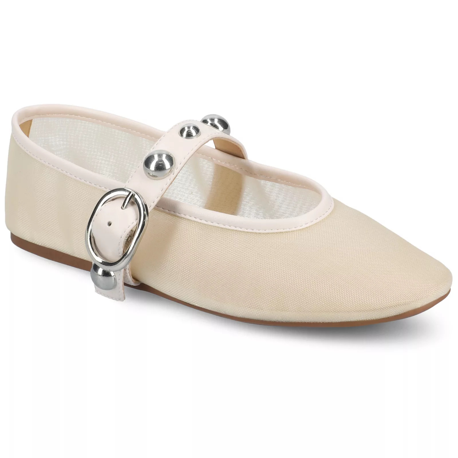 Journee Naveah Women's Studded Pointed Toe Casual Ballet Flats, Size: 7, Ivory Mesh | Kohl's