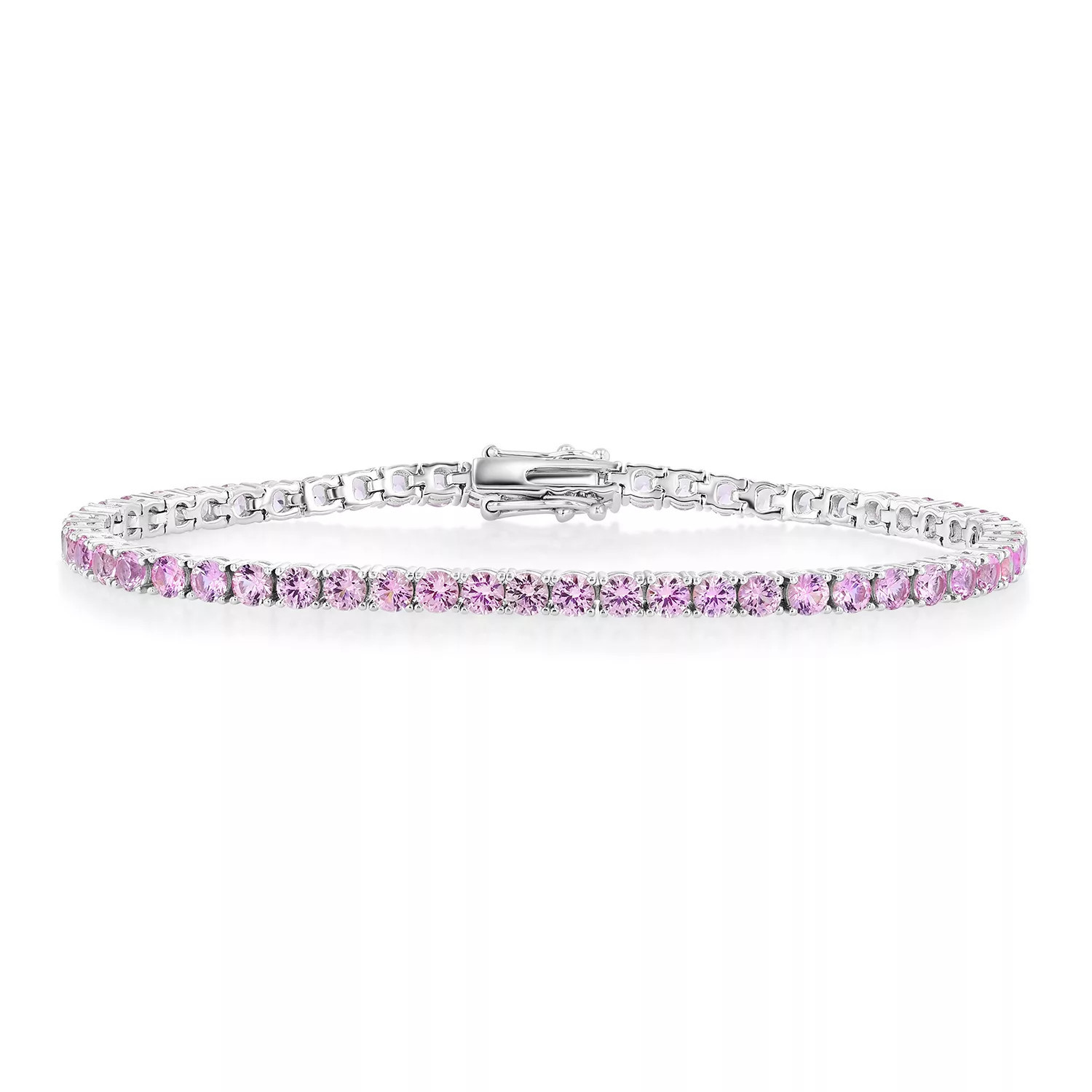 Lab Created White Sapphire Round Cut Gemstone Tennis Bracelet in Sterling Silver- Pink Sapphire, 7.5:- Lab Created Pink | Sam's Club