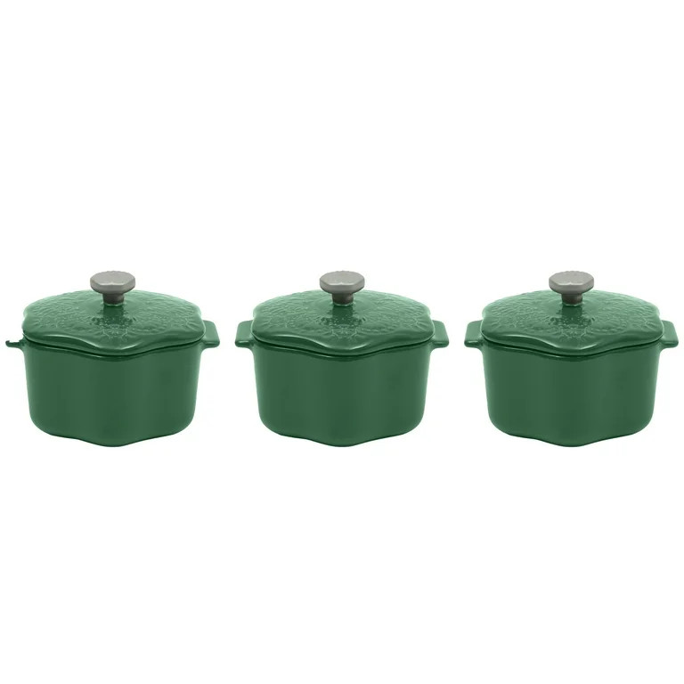 The Pioneer Woman Stoneware 2 Cup Snowflake Cocotte with Lid, Green, Set of 3 | Walmart (US)