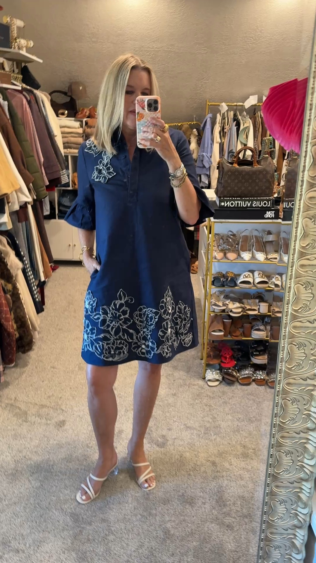 Sunday outfit of the day

The embroidered mid length linen dress with embellishments in center of flowers. 
Ruffle at elbow on sleeve and pockets
Tts by Chicos

White straps sandal with clear block heel tts Chicos 

Chicos flower drop earrings 

Julie voz link gold bracelet and gold ring

#LTKdayinmylife #LTKgrwm #LTKSaleAlert