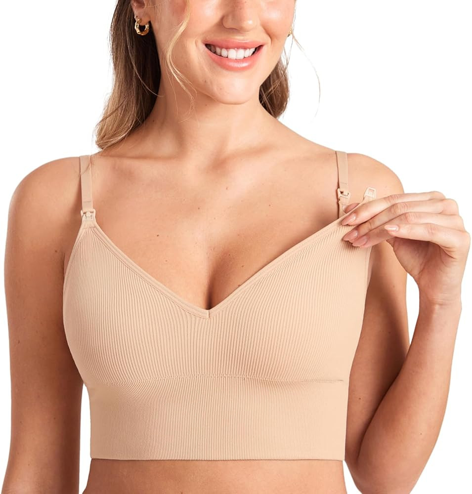 MOMANDA Ribbed Nursing Bras Women's Longline Sleep Breastfeeding Support Seamless Maternity Sport... | Amazon (US)