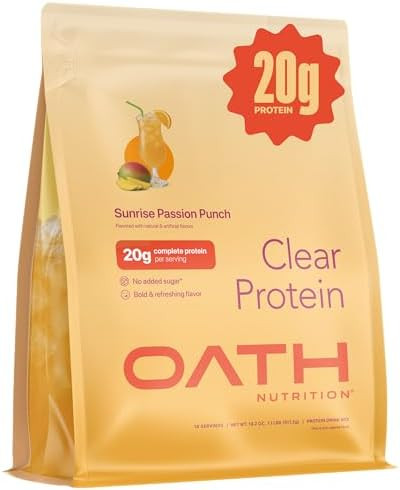 Oath Nutrition Clear Whey Isolate Protein Powder, Sunrise Passion Punch, 20g Complete Protein per... | Amazon (US)