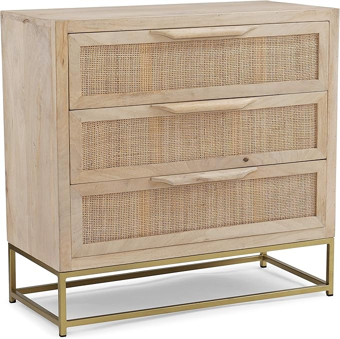 Powell Gold Base 3 Drawer Danika Cabinet, Natural Rattan 3 | Amazon (US)
