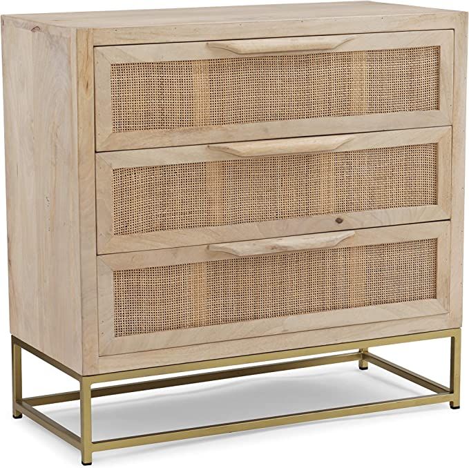 Powell Gold Base 3 Drawer Danika Cabinet, Natural Rattan 3 | Amazon (US)