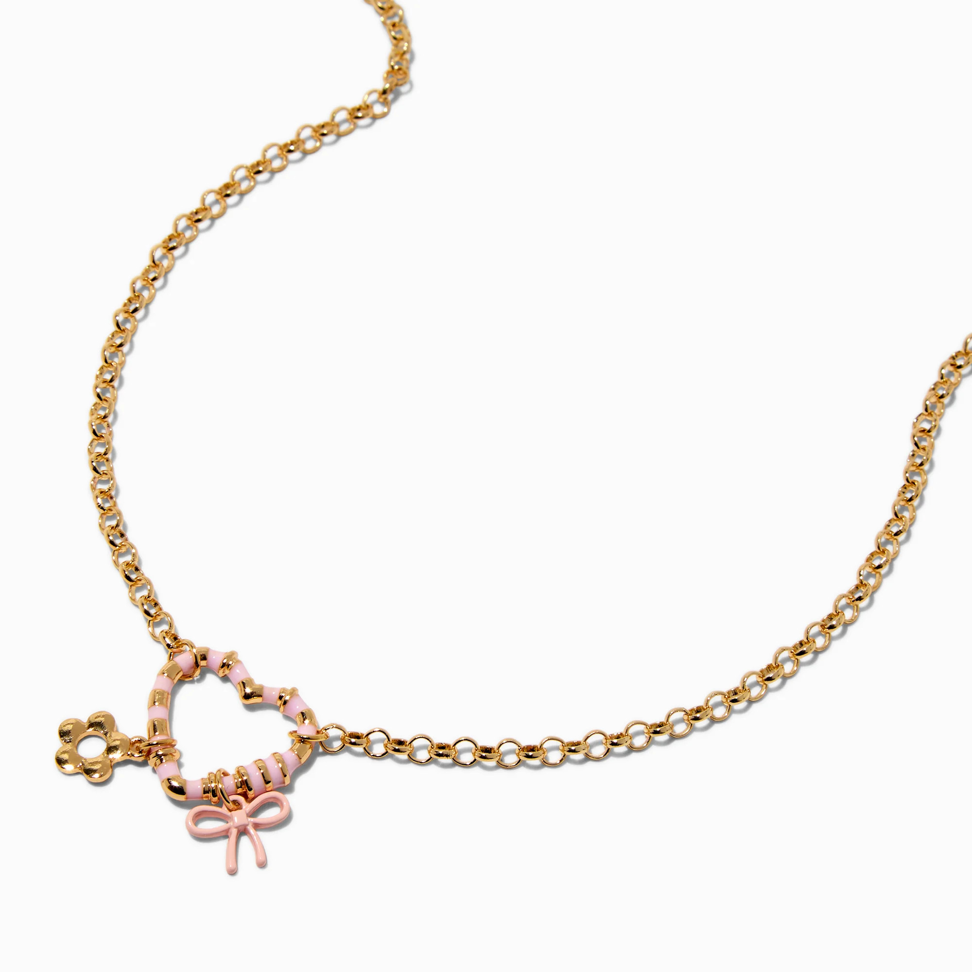 Pink Heart Carabiner Cluster Charm Pendant Necklace | Claire's (UK)