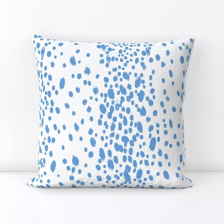 Spoonflower Square Throw Pillow, 18", Linen Cotton Canvas - Dots Dragon Blue Spots Animal Paint S... | Amazon (US)
