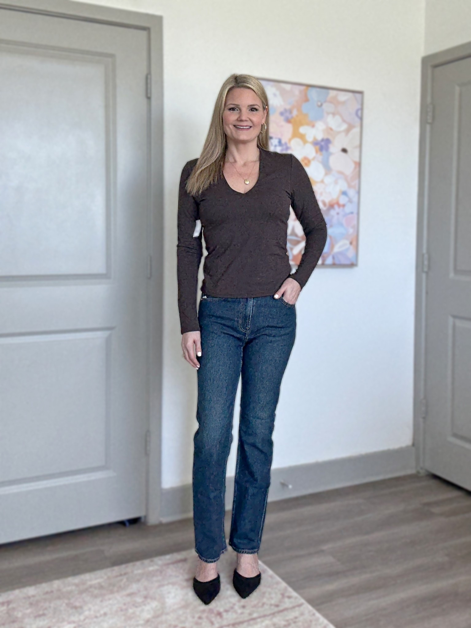 New in from GAP! Double lined long sleeve top in size small, straight jeans in size 6/28, and sling back heels in my true size 10  

#LTKootd #LTKTall #LTKOver40