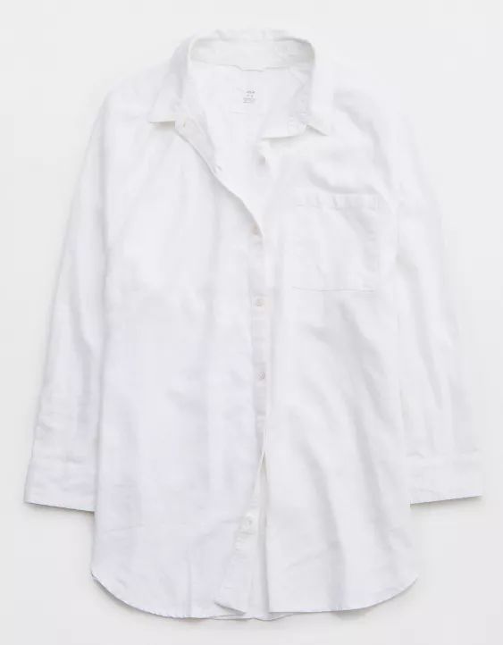 Aerie Pool-To-Party Linen Blend Cover Up Shirt | American Eagle Outfitters (US & CA)