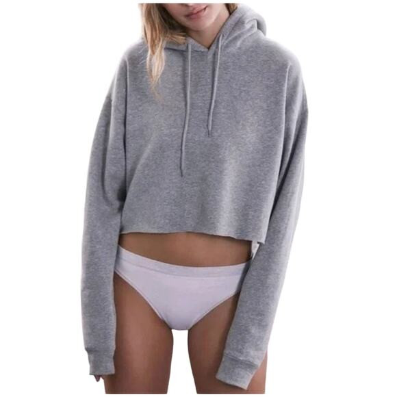 Urban Outfitters S Out From Under Cropped Hoodie Raw Hem Sweatshirt Grey | Poshmark
