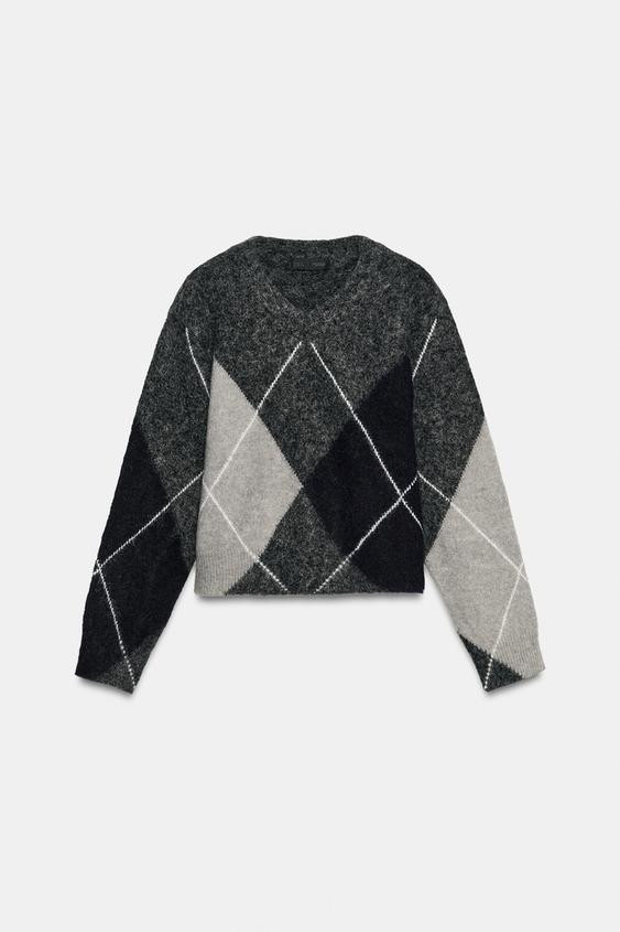 BRUSHED-EFFECT ARGYLE JUMPER | Zara UK
