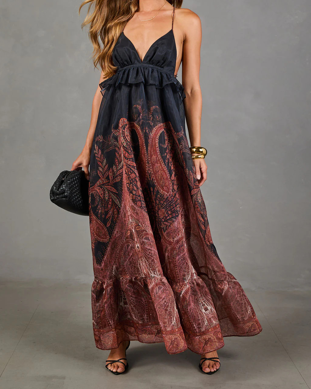 Mojave Muse Paisley Halter Neck Peplum Waist Maxi Dress | VICI