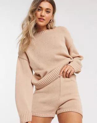 ASOS DESIGN crew neck sweater & shorts two-piece in pink | ASOS (Global)