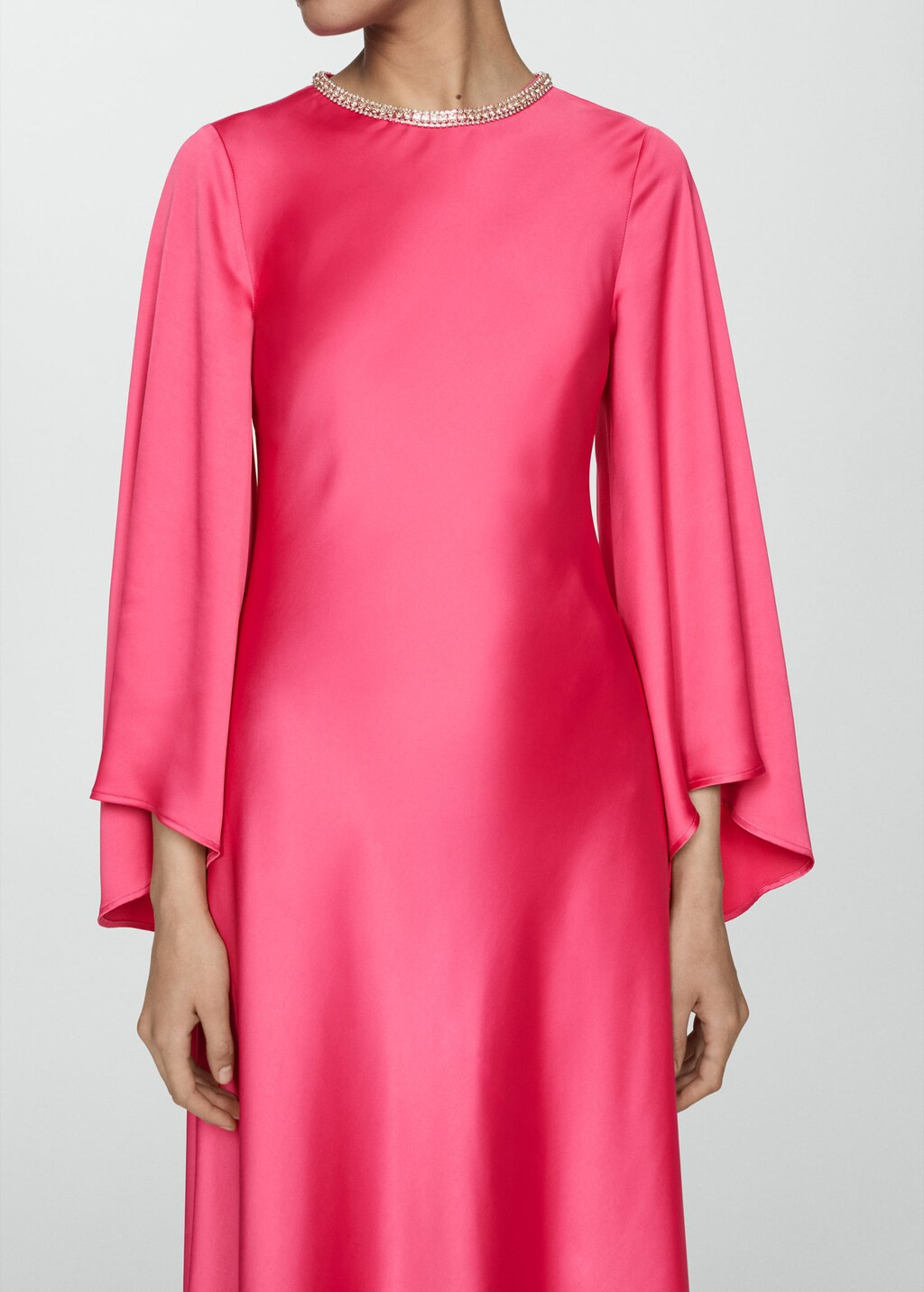 Flared-sleeve satin dress -  Women | Mango United Kingdom | MANGO (UK)
