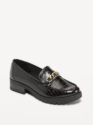 Faux-Leather Chunky Heel Loafer Shoes for Women | Old Navy (US)