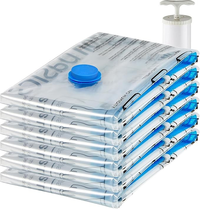 Amazon Basics Vacuum Compression Space Saving Storage Bags with Hand Pump for Clothes Packing, Ju... | Amazon (US)