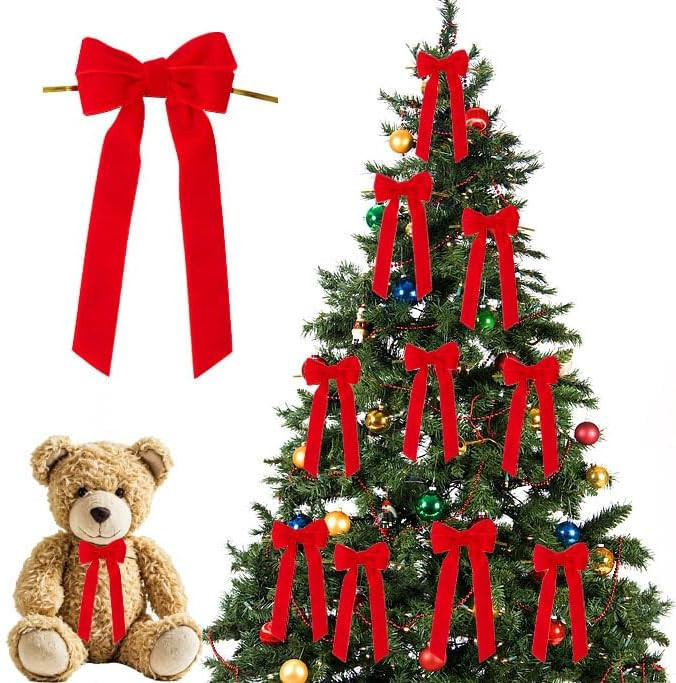 24 Pcs Red Velvet Bows - Red Velvet Bows for Christmas Tree, Tree Decorations, Xmas Ornaments & F... | Amazon (US)