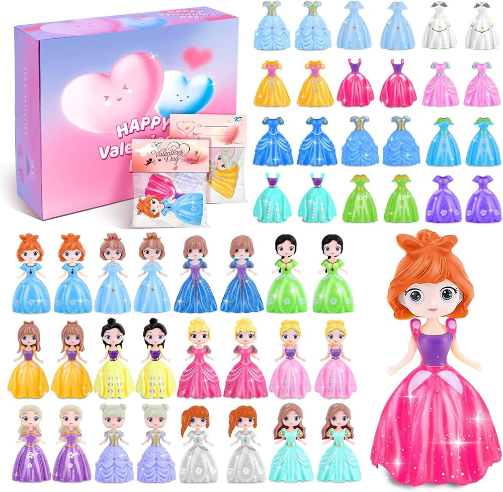 Valentines Day Gifts for Kids, 24 Pack Princess Toys and Valentine's Day Cards, School Valentine'... | Amazon (US)