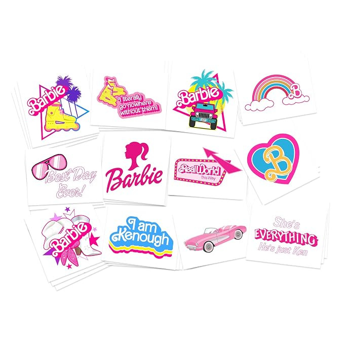 Pink Party for Barbie Fans Temporary Tattoos | 36 Pack | Kids Party Favors | Skin Safe | MADE IN ... | Amazon (US)