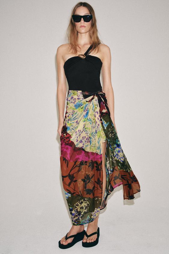 DRAPED PRINTED PAREO SKIRT | Zara US