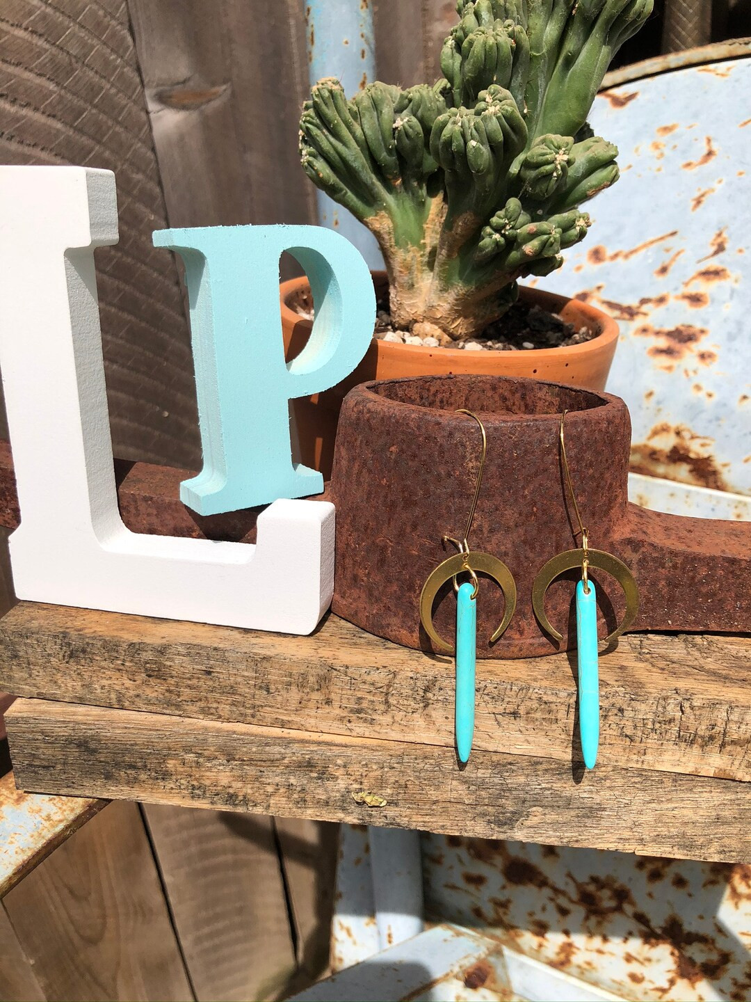 Turquoise Spike and Gold Crescent Horn earrings, turquoise, moon, horn | Etsy (US)