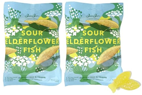 Bon Bon Swedish Candy Vegan Candy, Sour Gummy Candy from Sweden (Pack of 2) (Sour Elderflower Fish) | Amazon (US)