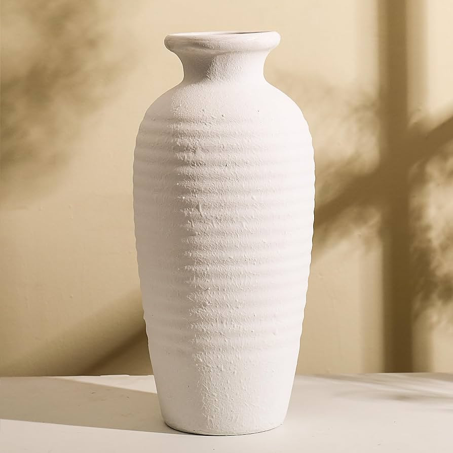 Large Rustic White Ceramic Vase: 14.4in Tall Vases for Flowers Handmade Threaded Decorative Vase ... | Amazon (US)