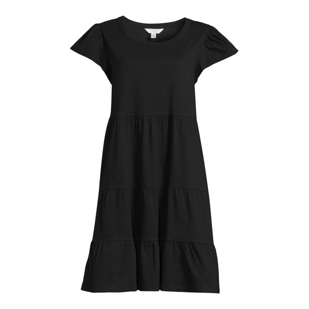 Time and Tru Women's Short Sleeve Tiered Knit Dress | Walmart (US)