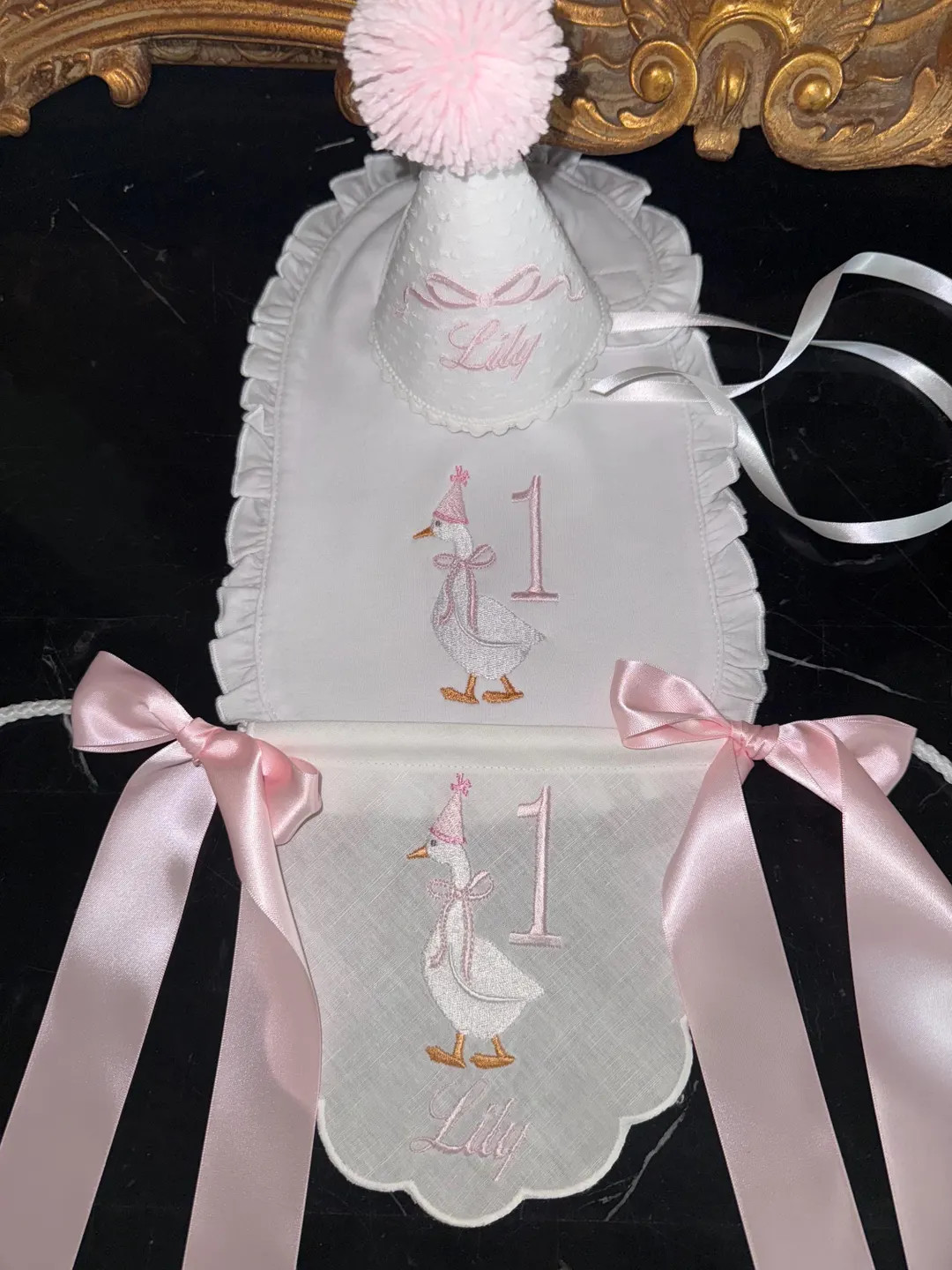 Personalied Bib-Girls Birthday-First Birthday Hat-Silly Goose Themed-White Ruffled Bib-Goose Them... | Etsy (Global)