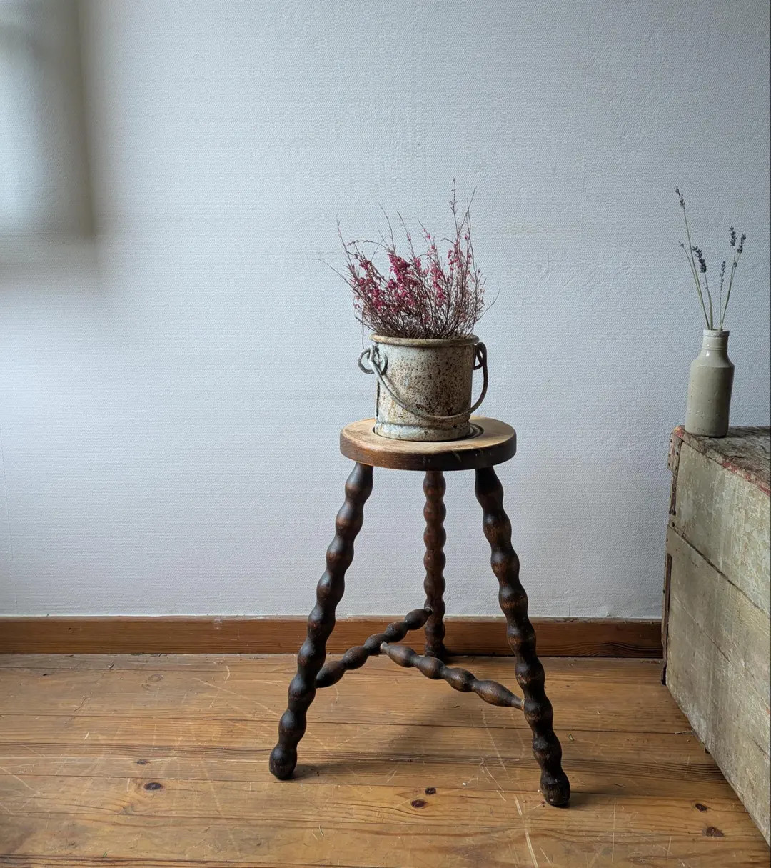 Medium French Vintage Stool, 3 Legged Bobbin Wooden Farmhouse Seating - Etsy | Etsy (US)