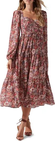 Floral Pleated Long Sleeve Midi Dress | Nordstrom